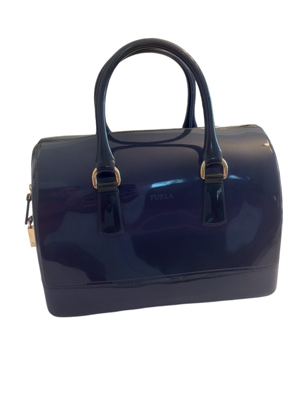 Furla Navy Patent Candy Bag Satchel - Picture 12 of 12